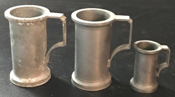 3 Pcs Vintage Small Pewter Measures, Tallest 2.75'H, All Marked 'DAMART'