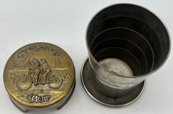 1897 Antique Telescoping Collapsible Cyclist's Pocket Cup, Patent Date 1987