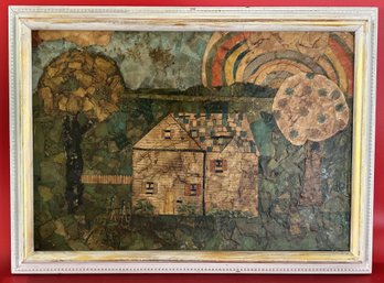 Interesting Framed Mid-Century Paper Collage On Board, 21.75' X 16.75'H