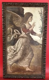 Vintage Fabulously Framed Lithograph Of Angel Holding Lilly Stock, 13.25' X 24.25'H