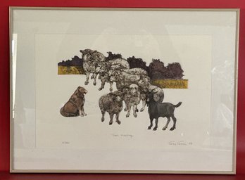 1988 Ltd Ed 67/350 Matted & Framed Hand Colored Embossed Etching 'Town Meeting' By Tianey Tiemec