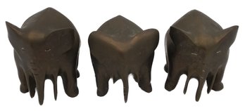 3 Vintage Similar Heavy Solid Brass Elephants, Each 2' Cube