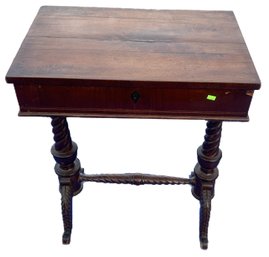 Fabulous Antique Sewing Table Or Work Table With Cubbies And String Inlay, 24' X 15.5' X 30.5'H