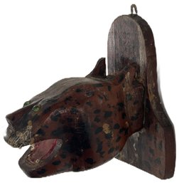 Heavy Carved And Painted Wooden Jaguar Head Mount With Glass Eyes, 8' X 11'H X 10'D