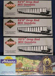 Four HO Kits - Unassembled - 3 Identical LifeLike Mill Gondolas And An Athearn Std. Baggage Car Undecorated