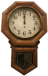 Antique Regulator Clock In Golden Oak Case