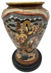 Wonderful Antique Japanese Moriage Immortals Vase With Raised Dragon,