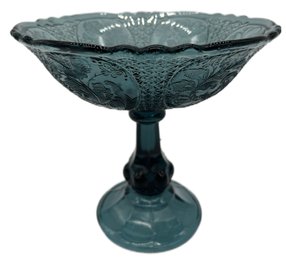 Vintage Blue/Gray Pressed Glass Footed Compote, 9.75' Diam. X 9'H