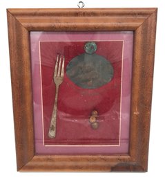 Civil War Era 6 Pcs Mounted In Matted Frame, Fork, 3-Lead Balls, Oval 'CSA' Embossed Shield, 10.5' X 13'H