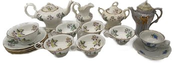 13 Pcs Vintage Porcelain Tea Set, Tea Pot, Creamer & Sugar, 6 Cups & 4 Saucers & 3 Non-Related Pcs