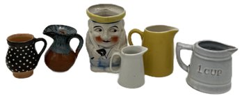 6 Pcs 4-Vintage Creamers, Toby Style Mug And 1 Cup Pour