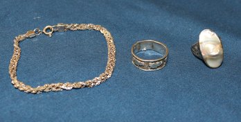 Sterling Lot - Blister Pearl On Filigree Ring - Elephant Ring - Bracelet