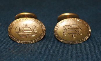 Pair Of Vintage Cufflinks In 10k Gold - Engraved With A 'B' - 3.34 Dwt