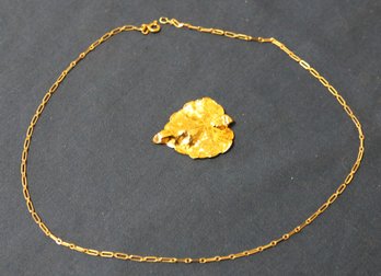 18k Gold Necklace (mkd 750) 15' Long With Leaf Which Is Not Gold - Necklace Is 2.13 Dwt
