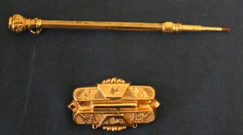Two Pieces Of 10k Gold - Brooch With No Pin And Ladies Dance Program Pencil