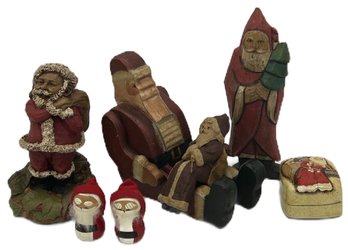 7 Pcs Vintage Santa Claus Figurines, 2 Sitting Santas, Tallest 8.75'H