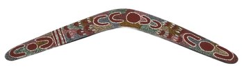 Australian Native Aboriginal Wooden Decorated Boomerang, Marked Polly Nabarula, Central Aust. 1994, 26.5'L