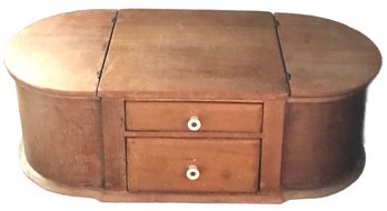 Antique Oval Two (2) Drawers With Milk Glass Pulls & Two (2) Lift Tops, Sewing Box, 24' X 11' X 8'H