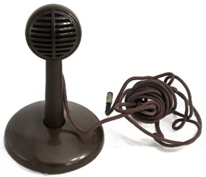 Vintage Microphone Brown Metal With Cloth Cord, 104164/4394OT, 8'H