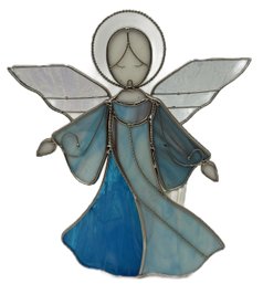 Vintage Leaded Stained Glass Angel Votive Candle Handle, 6.5' X 7.5'