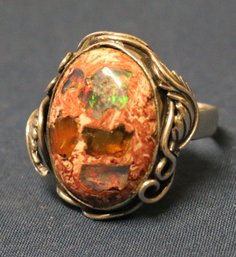 Sterling Ring With Opal In Matrix - Size 8.5