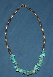 Sterling Silver And Turquoise Necklace - 18' Long
