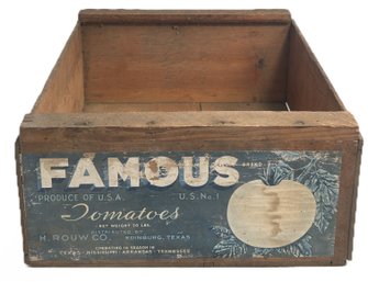 Vintage Wooden Crate FAMOUS BRAND U.S. No. 1 Tomatoes, H. Rouw Co, Edinburg, Texas, 147.75' X 14' X 6.75'H