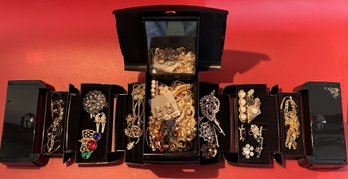 Folding Black Acrylic Jewelry Case 'The Jewel Kit' Full Of Costume Jewelry,