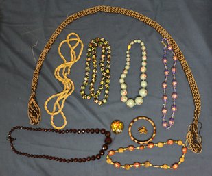 Lot Of Assorted Jewelry Including 2 Strands Of Cloisonne & Carved Stone Bracelet