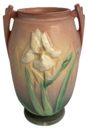 Vintage ROSEVILLE 924-9 Art Deco Pottery Vase Iris, 6.5' Diam. X 9.5'H