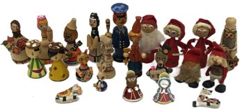 22 Pcs Vintage Hand Made/Carved Figurines Mostly Wooden Some Marked USSR, Tallest 6'