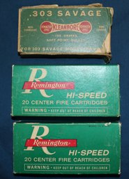 Two Full Boxes Of Remington 20 Round 303 Cal Savage - Plus Older Empty Box In Tough Shape