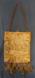 Vintage Metal Beaded Purse With Chain - Made In France