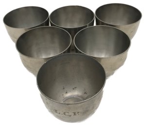 6 Pcs Vintage Pewter Jefferson ATC Cups, 3.25' Diam. X 2.75'H, 1-Marked Stieff With Initials