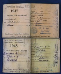 1947 Paper NH Operator's License And 1948 Paper NH Chauffeur's License