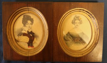Pair Of Vintage Framed Portraits Of Attractive Young Ladies - Appears To Be Hand Colored On Paper
