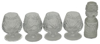 5 Pcs Crystal, 4-Quality Cut Crystal Small Brandy Snifters 3.75'H & Rosenthal Heilige Drei Konige Candle Holde