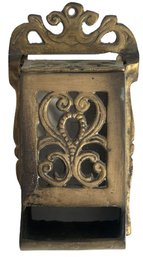 Antique Heavy Cast Brass Wall Mounted Match Box Holder, Reticulated, 3.5' X 3'D X 7.25'H