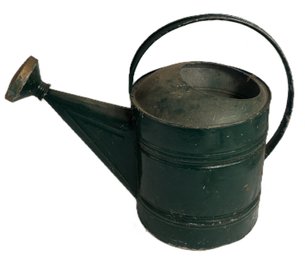 Large Vintage Galvanized Watering Can In Green Paint, 10.25' Diam. X 21.5' X 17'H