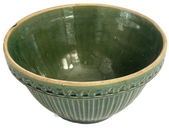 Antique Green Glazed Yellowware Mixing Bowl, 10.5' Diam. X 5.25'D