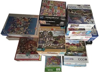 22 Pcs Lot Of Boxed Puzzles, Various Piece Counts And Themes