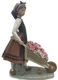 Larage RARE 10'Tall Lladro Galleguina, Flower Girl Pushing Cart, 8' X 4' X 10'H, On Wooden Stand