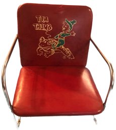 Vintage Barber Child's Booster Chair, Tom THumb On Frog, Chrome And Red Vinyl