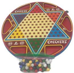 Vintage Chinese Checkers Metal  Game Board And Marbles In Original Box