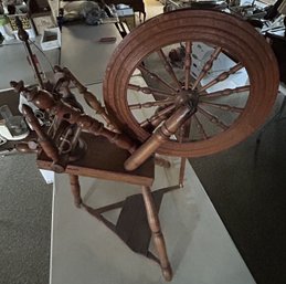 Vintage Oak Spinning Wheel, 31' X 22' X 35'H