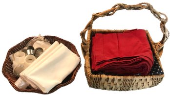 Pair Hand-Made Basket Full Of Linens And Napkin RIngs, And Additional Linens Not Pictured!