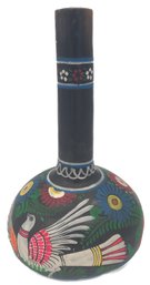 Vintage Mexican Pottery Vase With Doves & Brightly Colored Decorations, 7' Diam. X 13'H