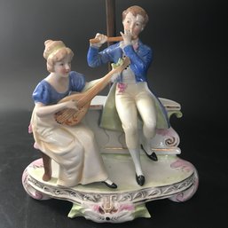 Vintage Porcelain Lamp With Two Musicians, Stamped Germany 14713, 8' X 4.5' X 15.5H