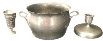 3 Pcs Vintage Pewter , Unrelated, 2-Handled Pot,  5.5' Diam. X 7.5' X 3.5'H