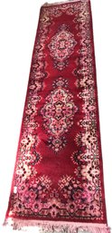 26.5' X 106' Oriental Reproduction 100 Wool Runner, Machine Woven With Red Field With Navy, Gray, & Cream Des